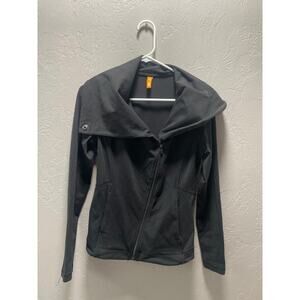 Lucy Black Long Sleeve Zip Up, Cowl style collar  Active, yoga, workout, walking